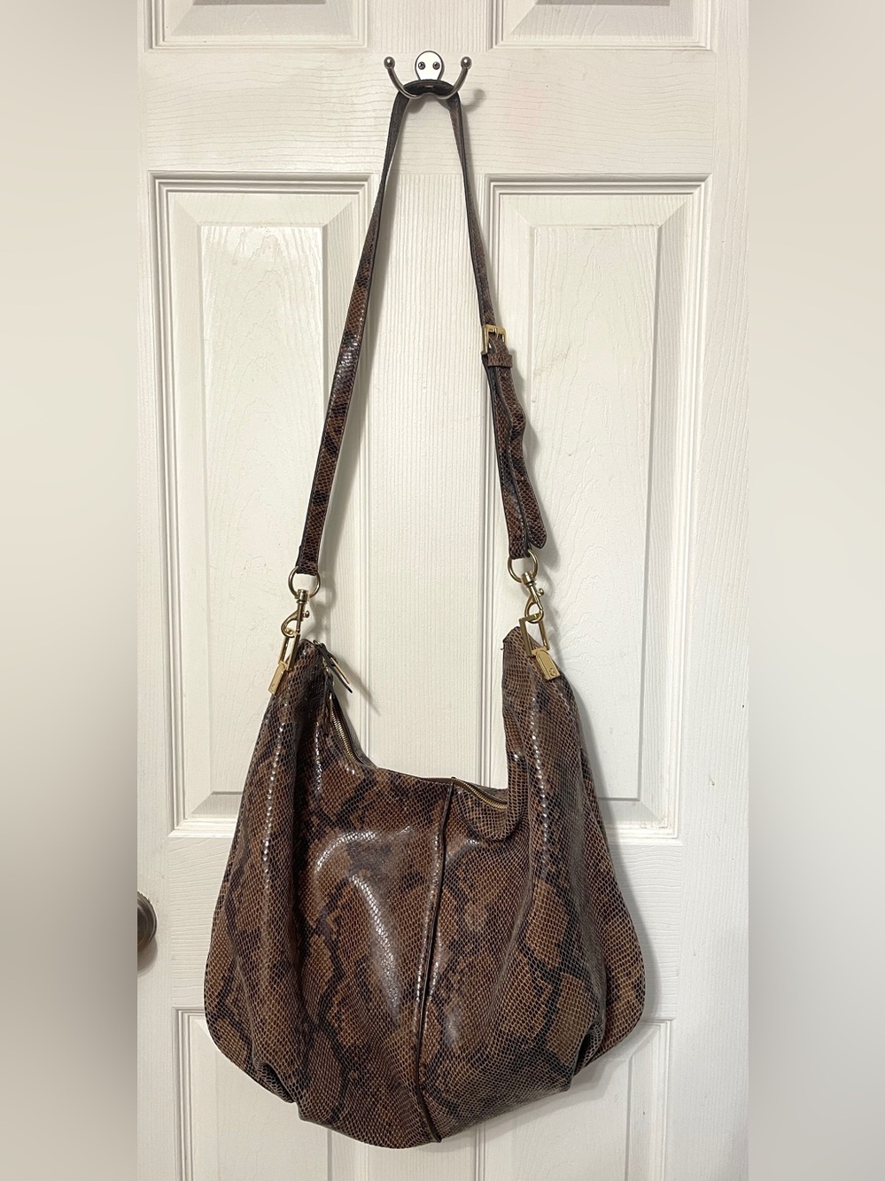 G.I.L.I Got It Love it Milano Large Brown Black Python Embossed Leather Hobo Bag